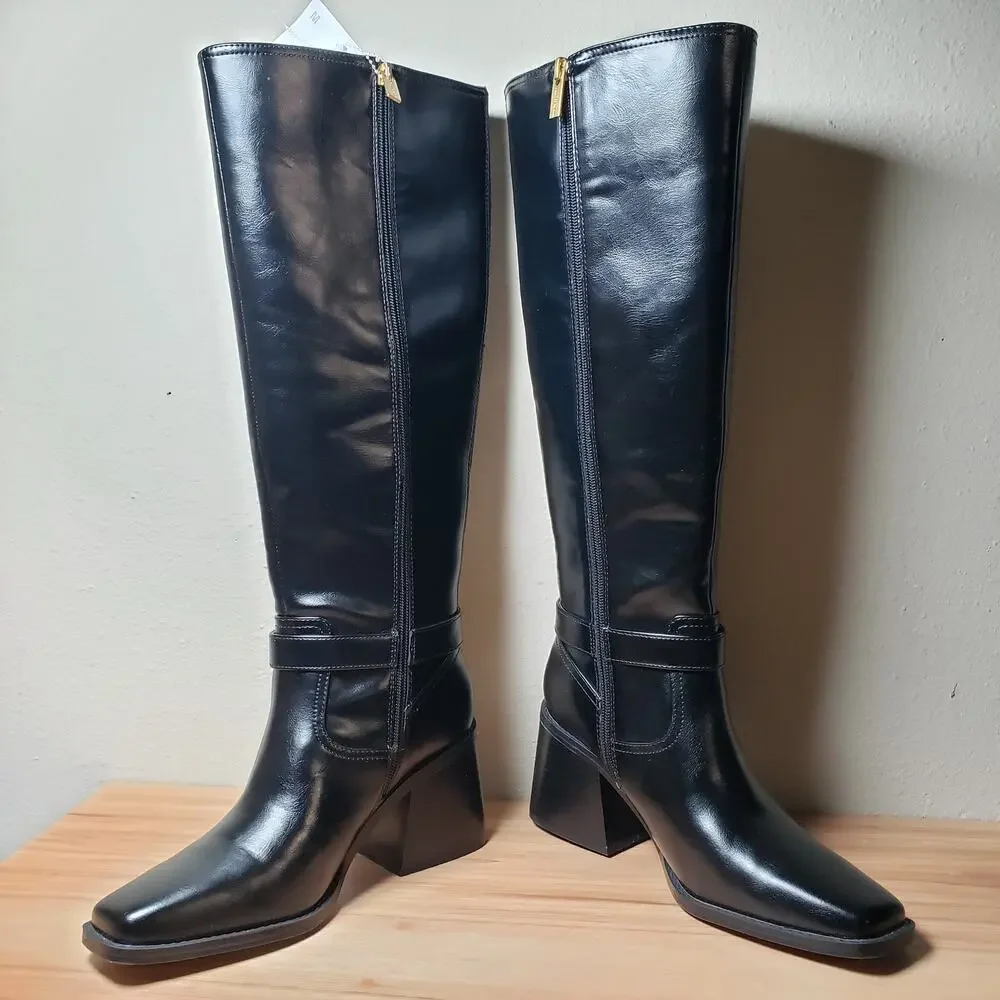 Vince Camuto Women's 8.5 Sherea Faux‎ Leather Tall Riding Boots Black Equestrian